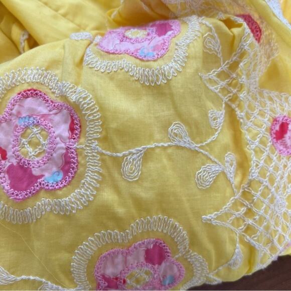 Cynthia Steffe Strapless Embroidered Pink Floral Yellow Lace Strapless Dress - Picture 4 of 16